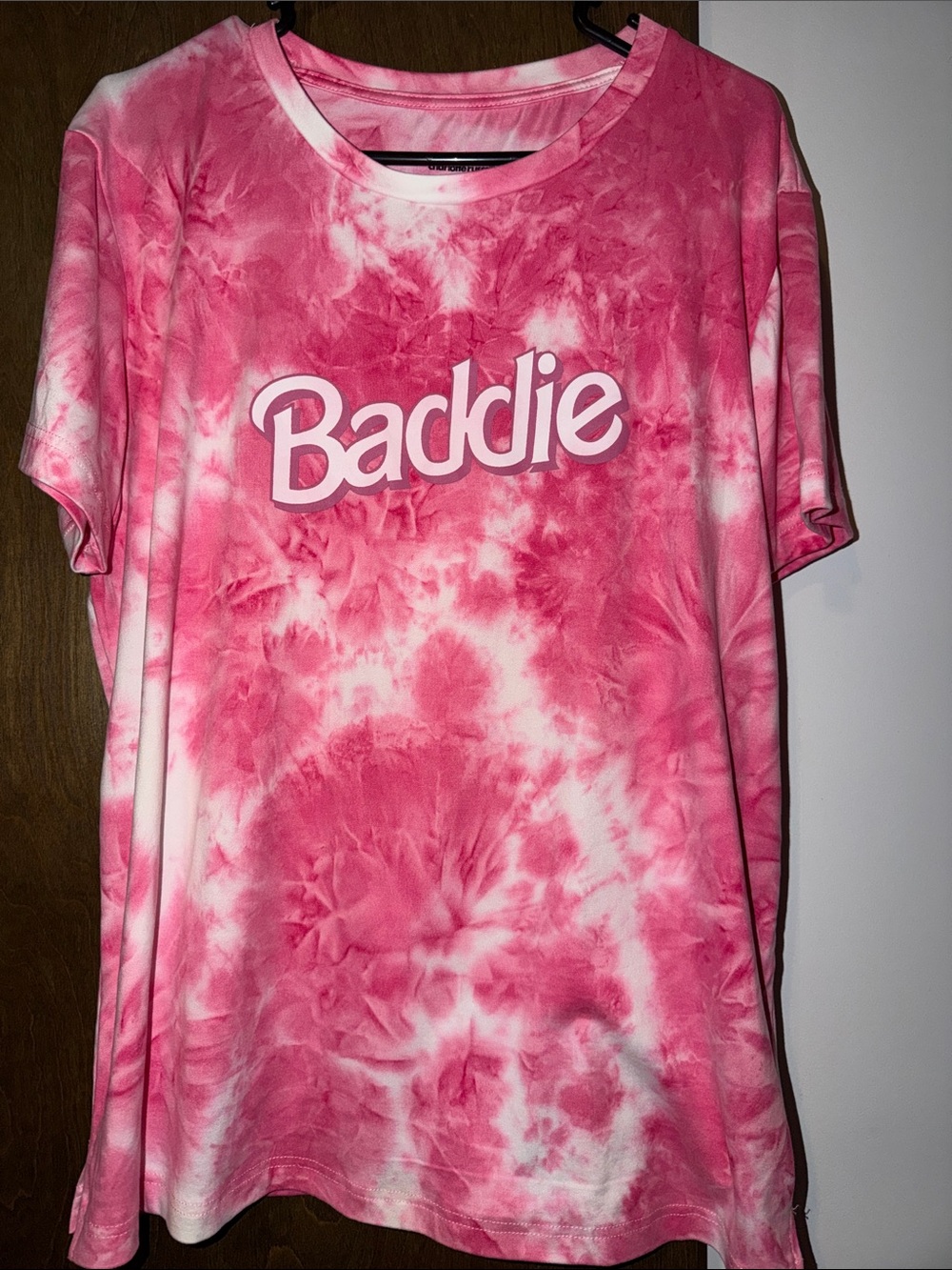 Charlotte Russe Pink & White Tie-Dye Baddie Short Sleeve Tee